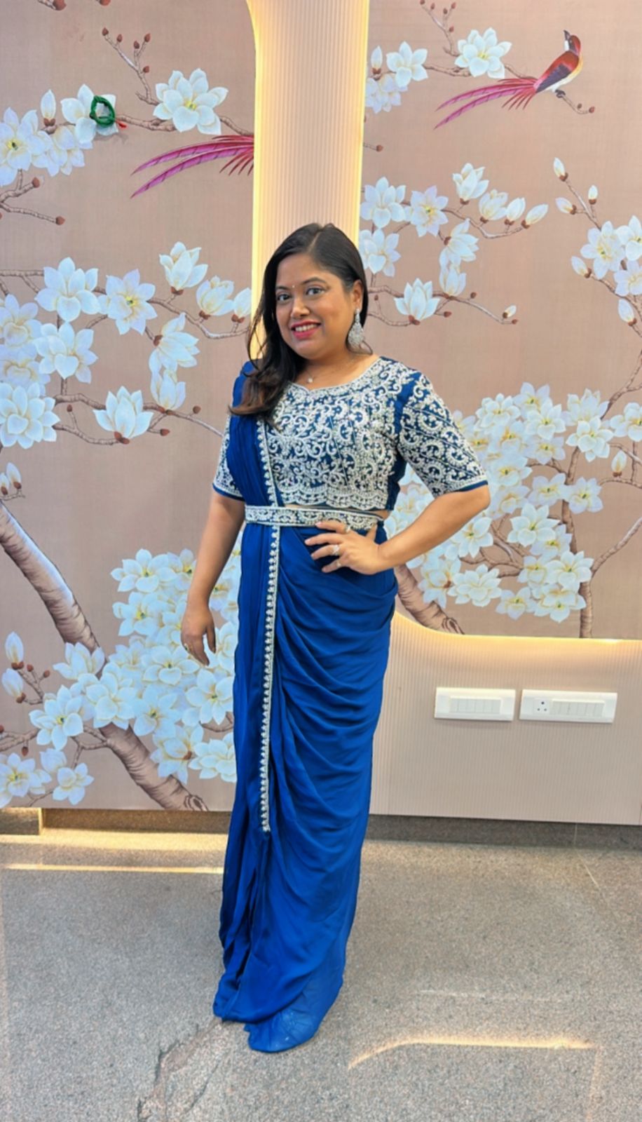 Heavy handwork drape saree with belt