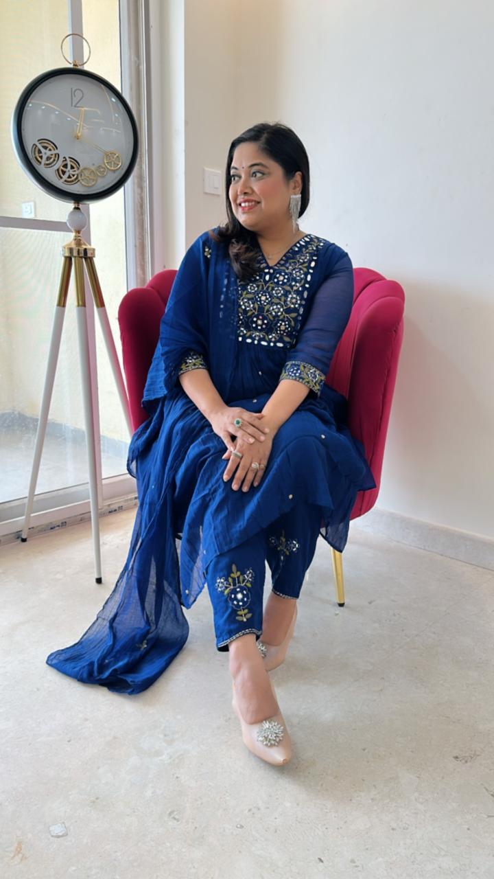 Real mirror designer pure Mul Chanderi full suit set