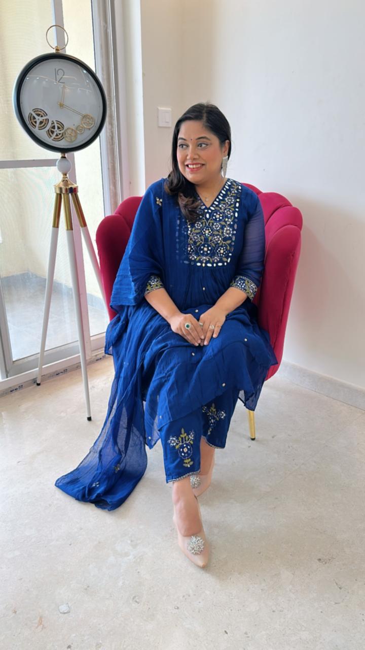 Real mirror designer pure Mul Chanderi full suit set