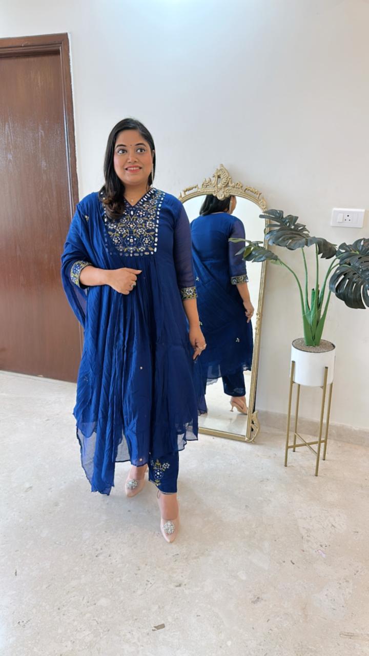 Real mirror designer pure Mul Chanderi full suit set