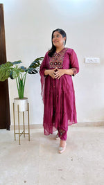 Real mirror designer pure Mul Chanderi full suit set in maroon