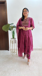 Real mirror designer pure Mul Chanderi full suit set in maroon
