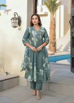 Pure cotton Angrakha full suit set in green
