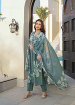 Pure cotton Angrakha full suit set in green