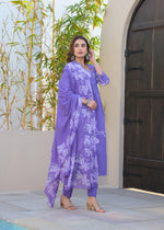 Pure cotton Angrakha full suit set in purple