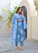 Pure cotton Angrakha full suit set in blue