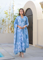 Pure cotton Angrakha full suit set in blue
