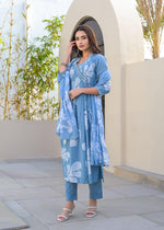 Pure cotton Angrakha full suit set in blue