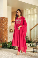Premium Mul cotton embroidered with pretty neckline in pink