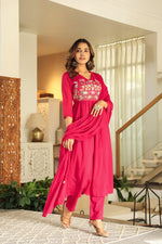 Premium Mul cotton embroidered with pretty neckline in pink