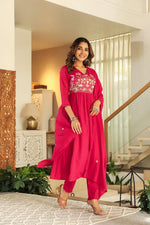 Premium Mul cotton embroidered with pretty neckline in pink