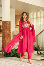 Premium Mul cotton embroidered with pretty neckline in pink