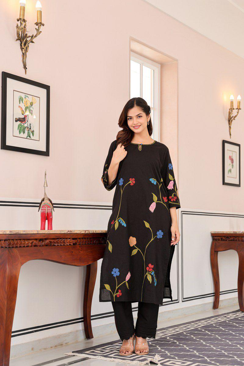 Smart pure cotton brush painted kurta pant