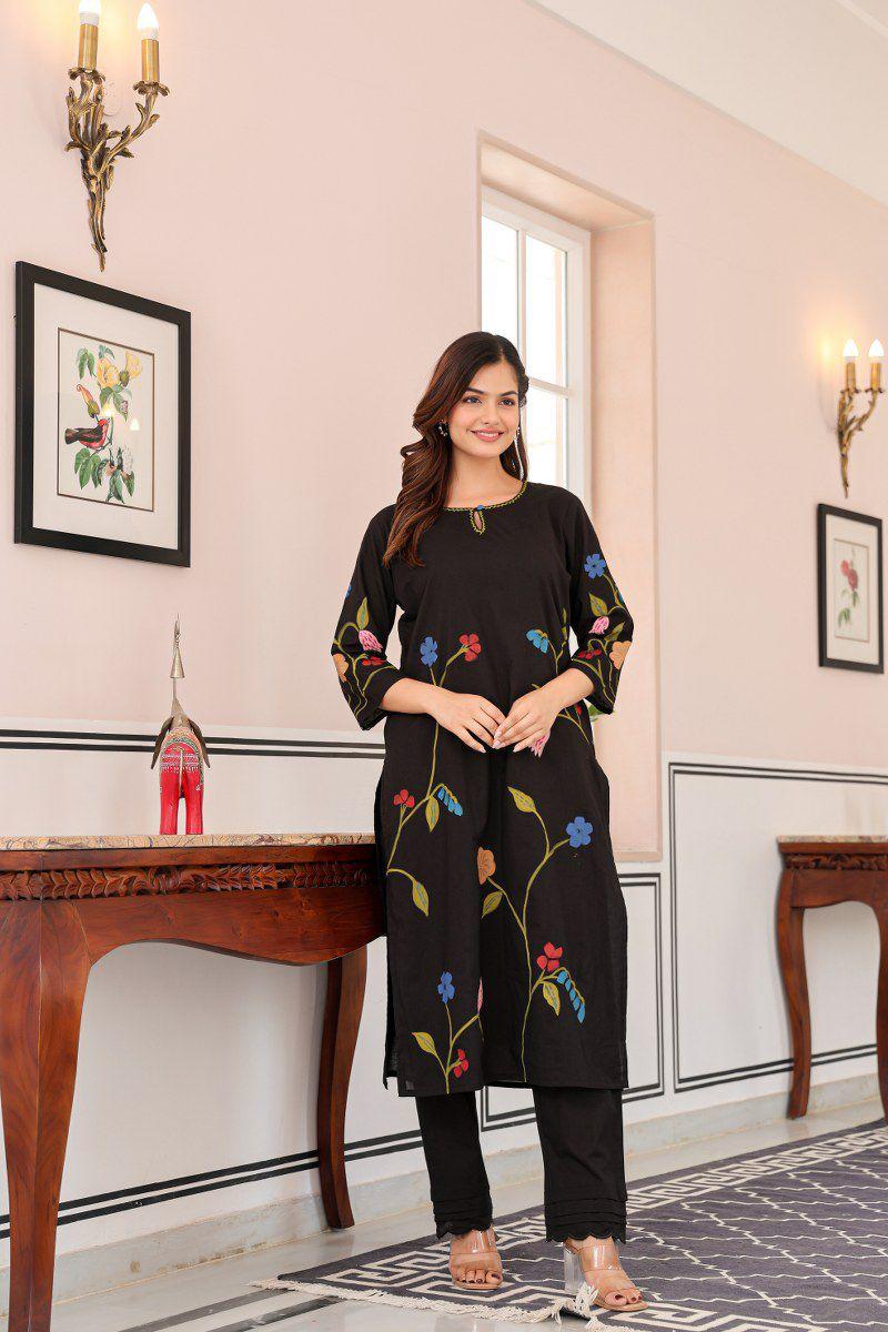 Smart pure cotton brush painted kurta pant