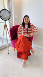 Handwork poncho cape n palazzo pant in crepe in rust