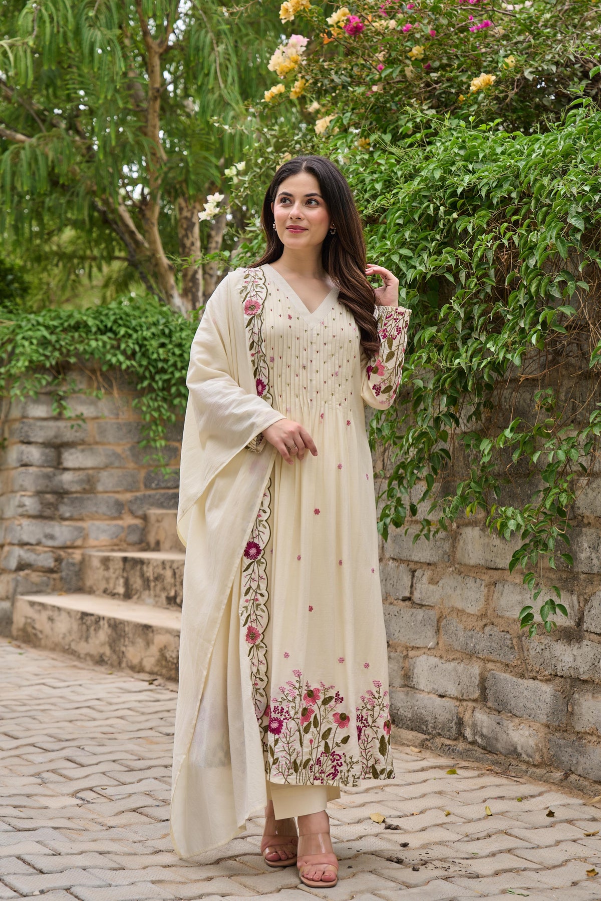 Premium Mul cotton fully embroidered full suit set