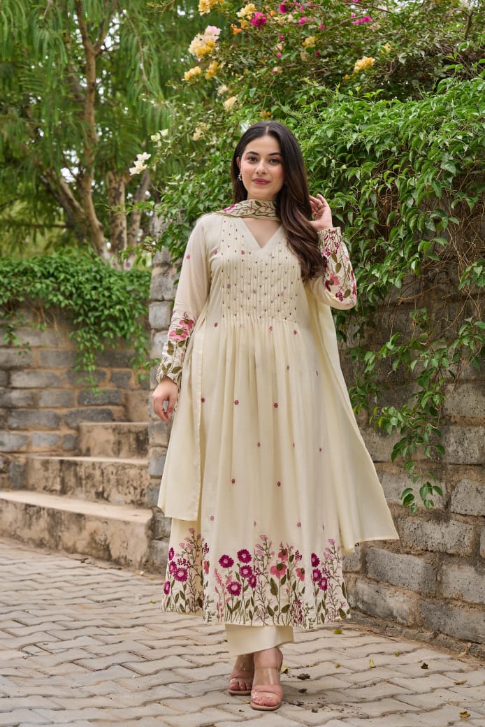 Premium Mul cotton fully embroidered full suit set