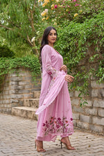 Premium Mul cotton fully embroidered full suit set in pink