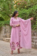 Premium Mul cotton fully embroidered full suit set in pink