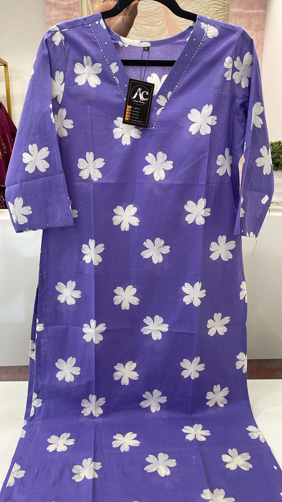 Purple floral cotton kurta