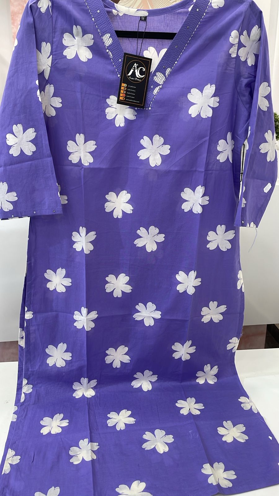 Purple floral cotton kurta