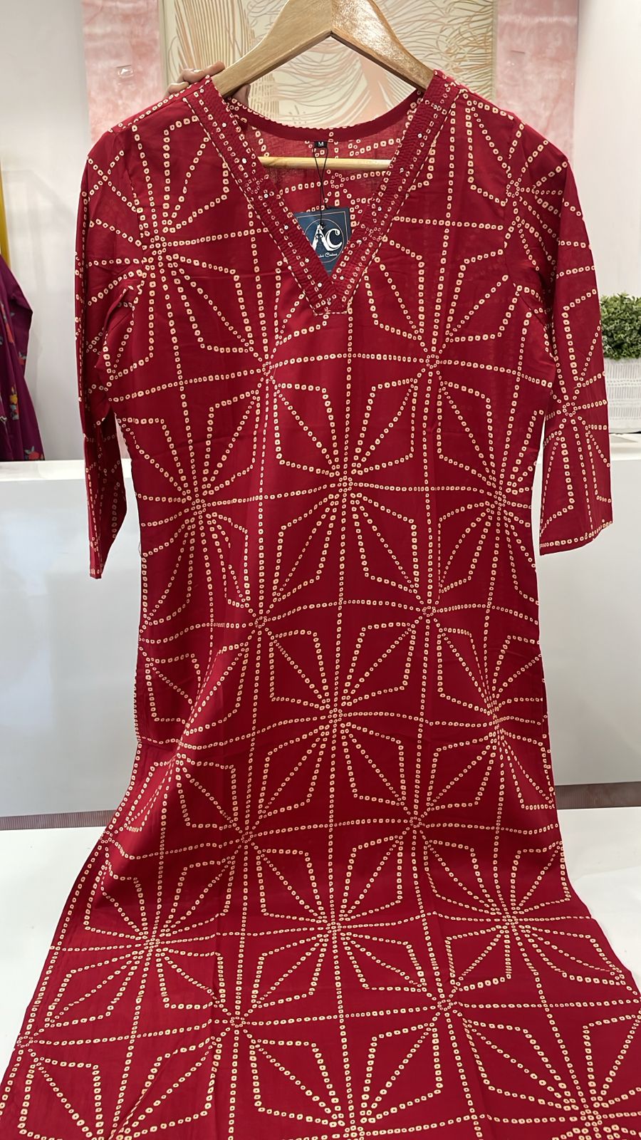 Red Bhandani cotton kurta