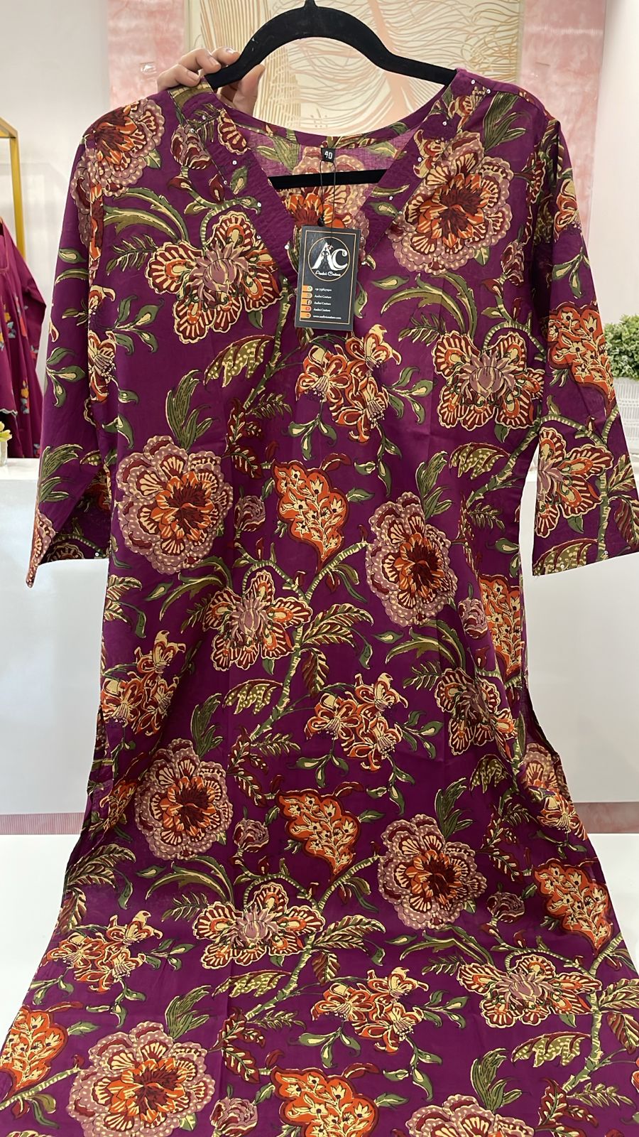 Purple floral cotton kurta