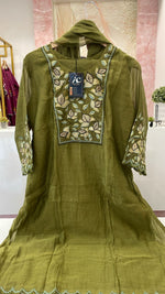Wow embroidered Mul Chanderi in green