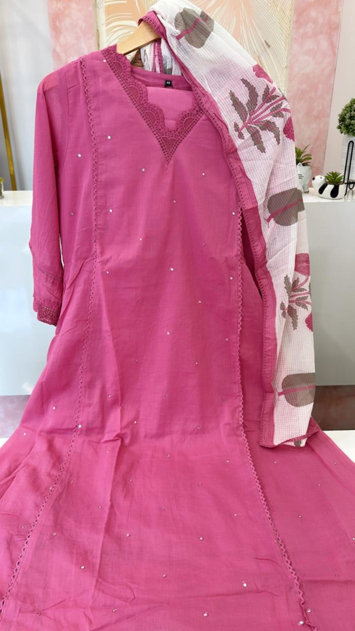 Mul cotton lining suit set paired with floral dupatta