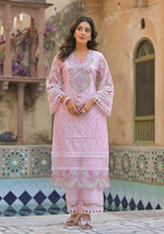 Designer cotton net suit set in pink