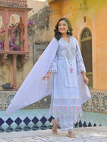 Designer cotton net suit set in blue