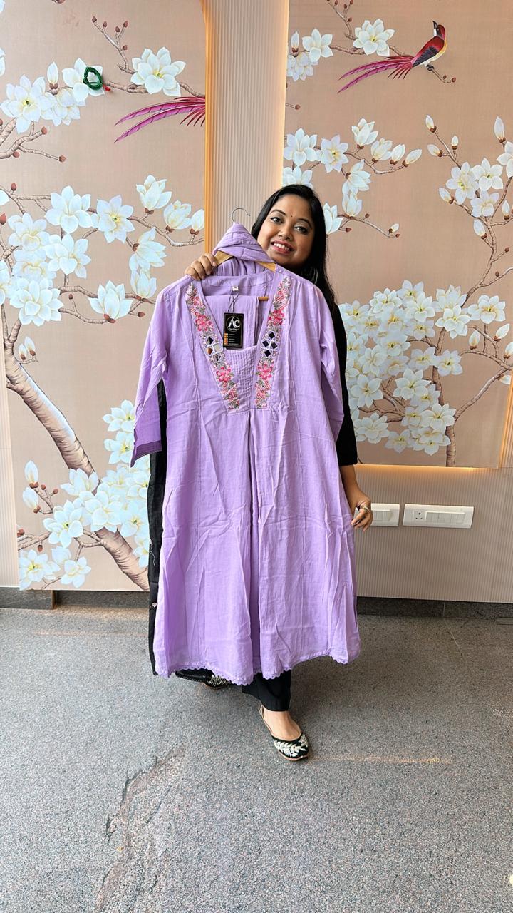 Purple mirror Mul cotton embroidered lining full suit set