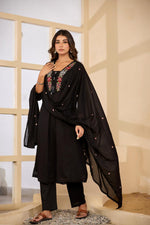 Black mirror Mul cotton embroidered lining full suit set