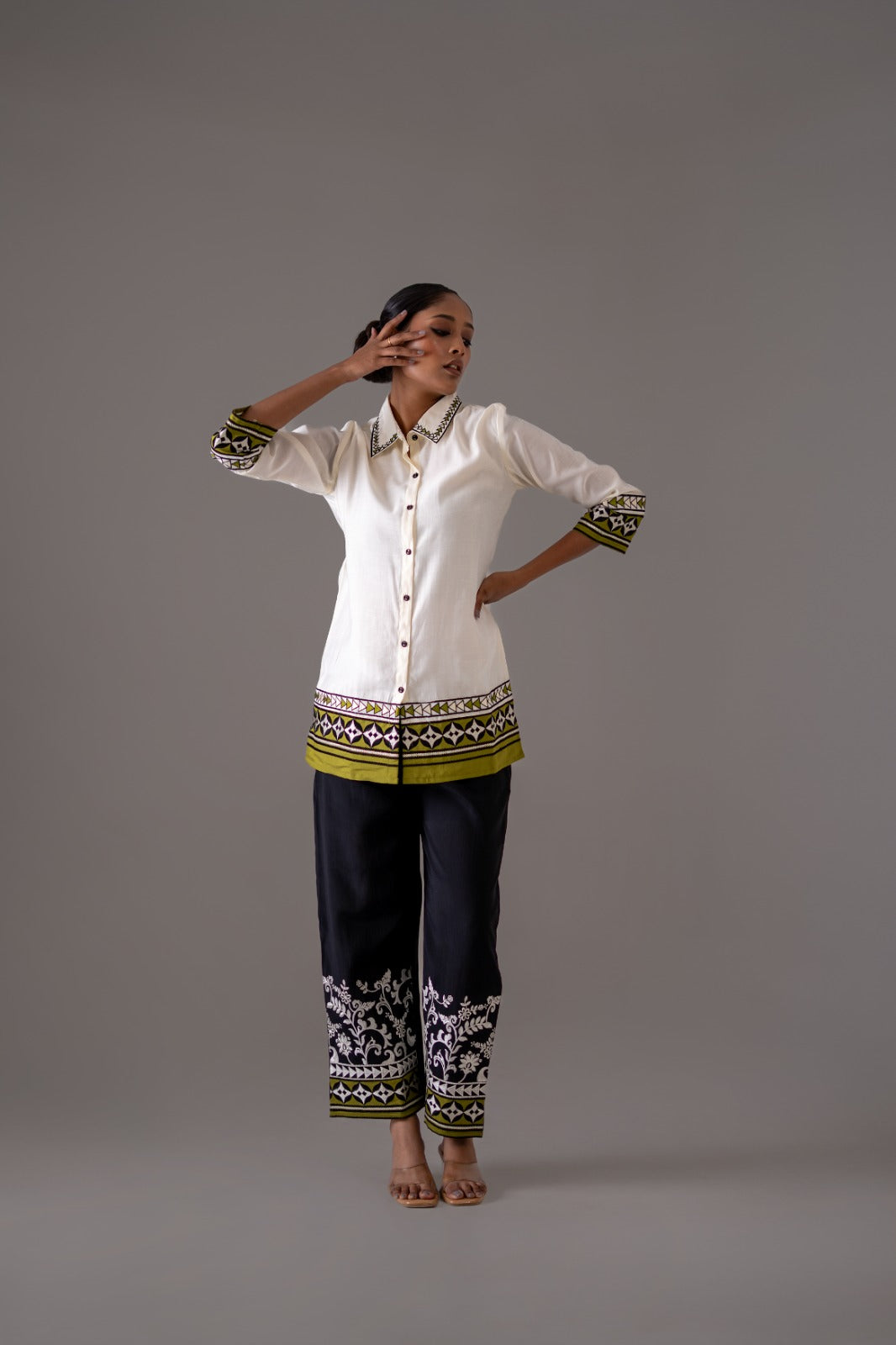 Pretty muslin lining embroidered designer co ord set