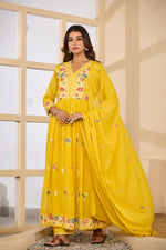Pure Mul cotton embroidered Anarkali lining suit set in yellow