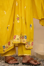 Pure Mul cotton embroidered Anarkali lining suit set in yellow