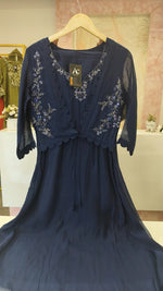 Pretty designer smart Mul Chanderi jacket kurta pant in blue