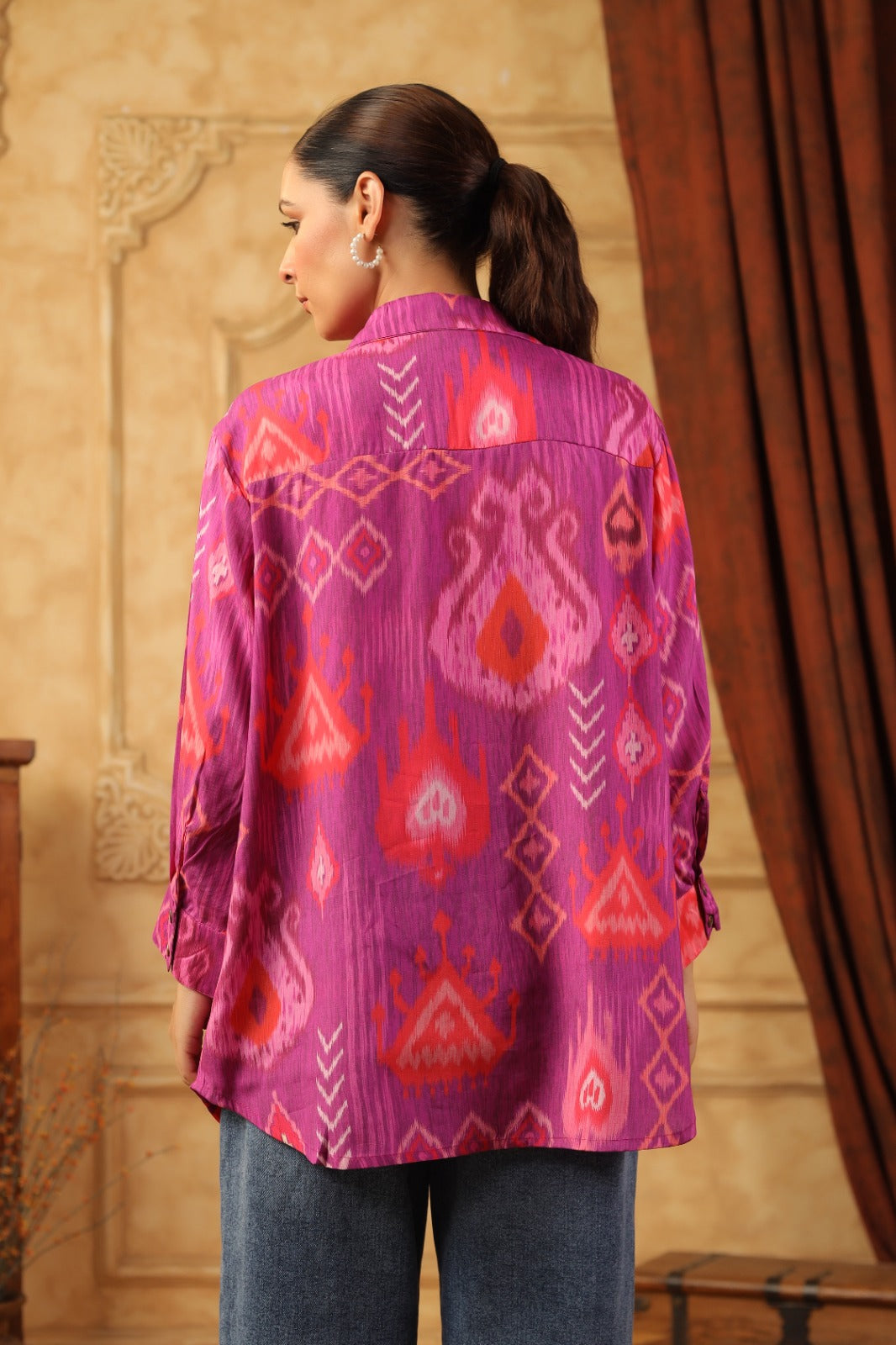 Pure crepe pink Ikkat shirt