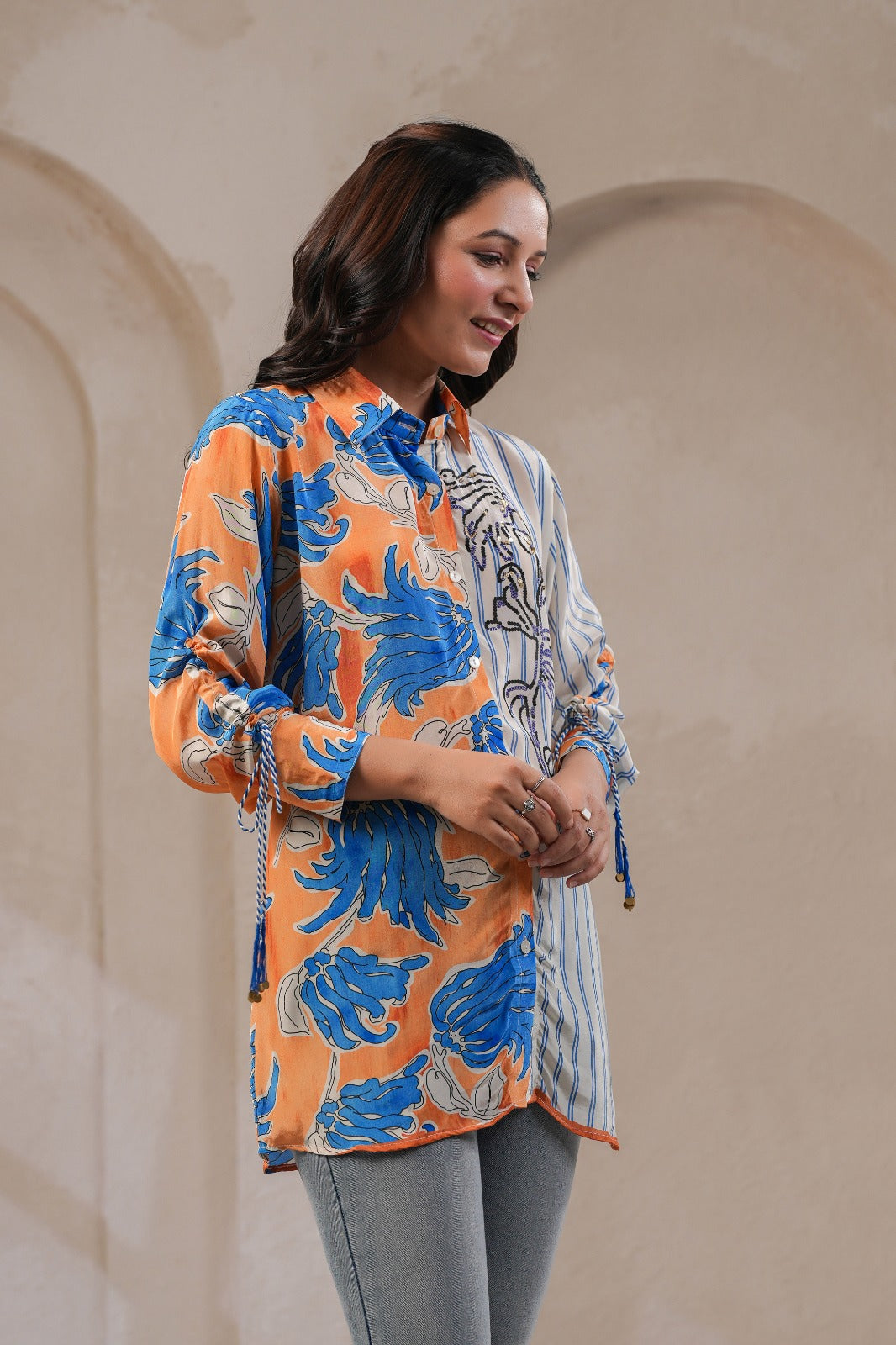 Designer crepe blue shirt