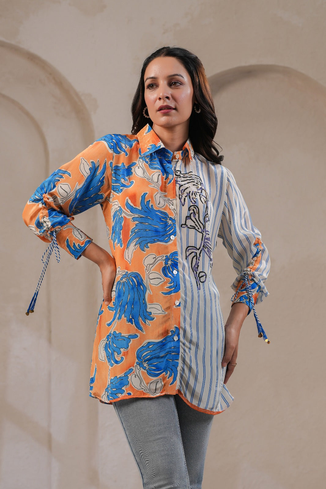 Designer crepe blue shirt