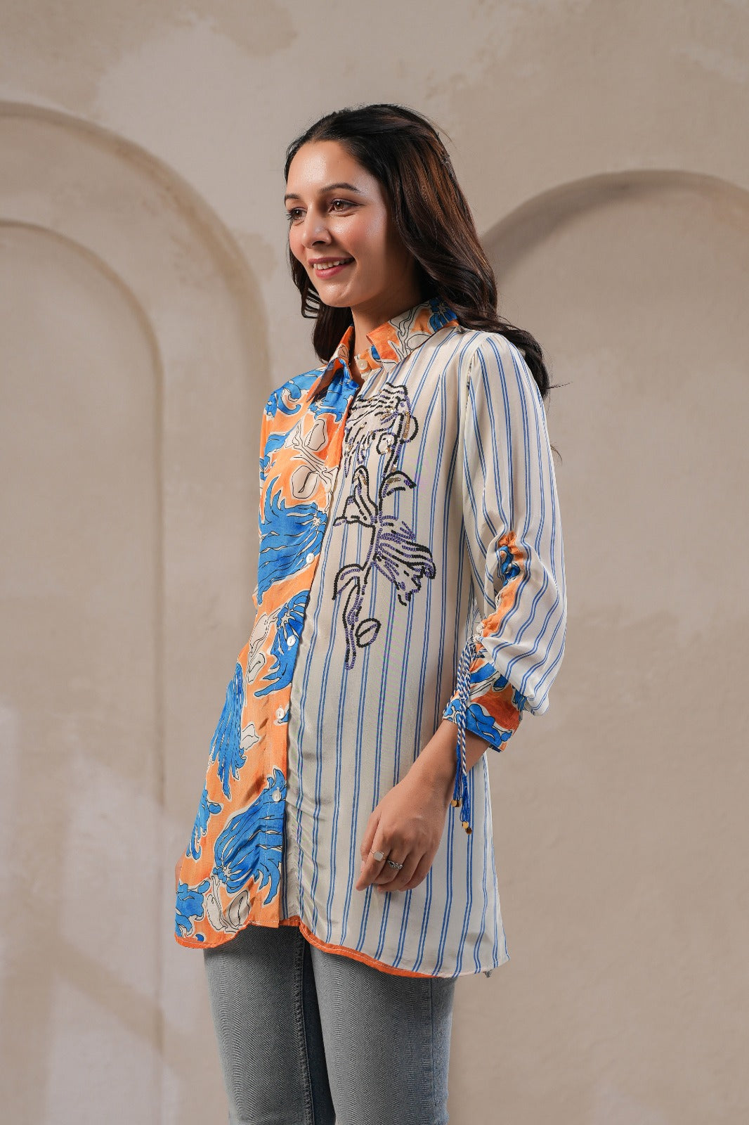 Designer crepe blue shirt