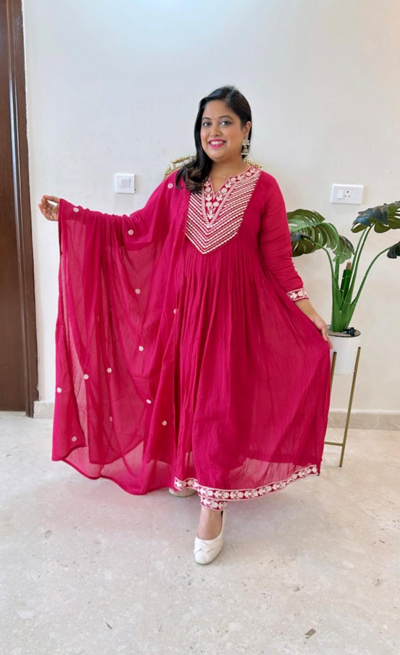 Pure Mul cotton Anarkali lining suit set