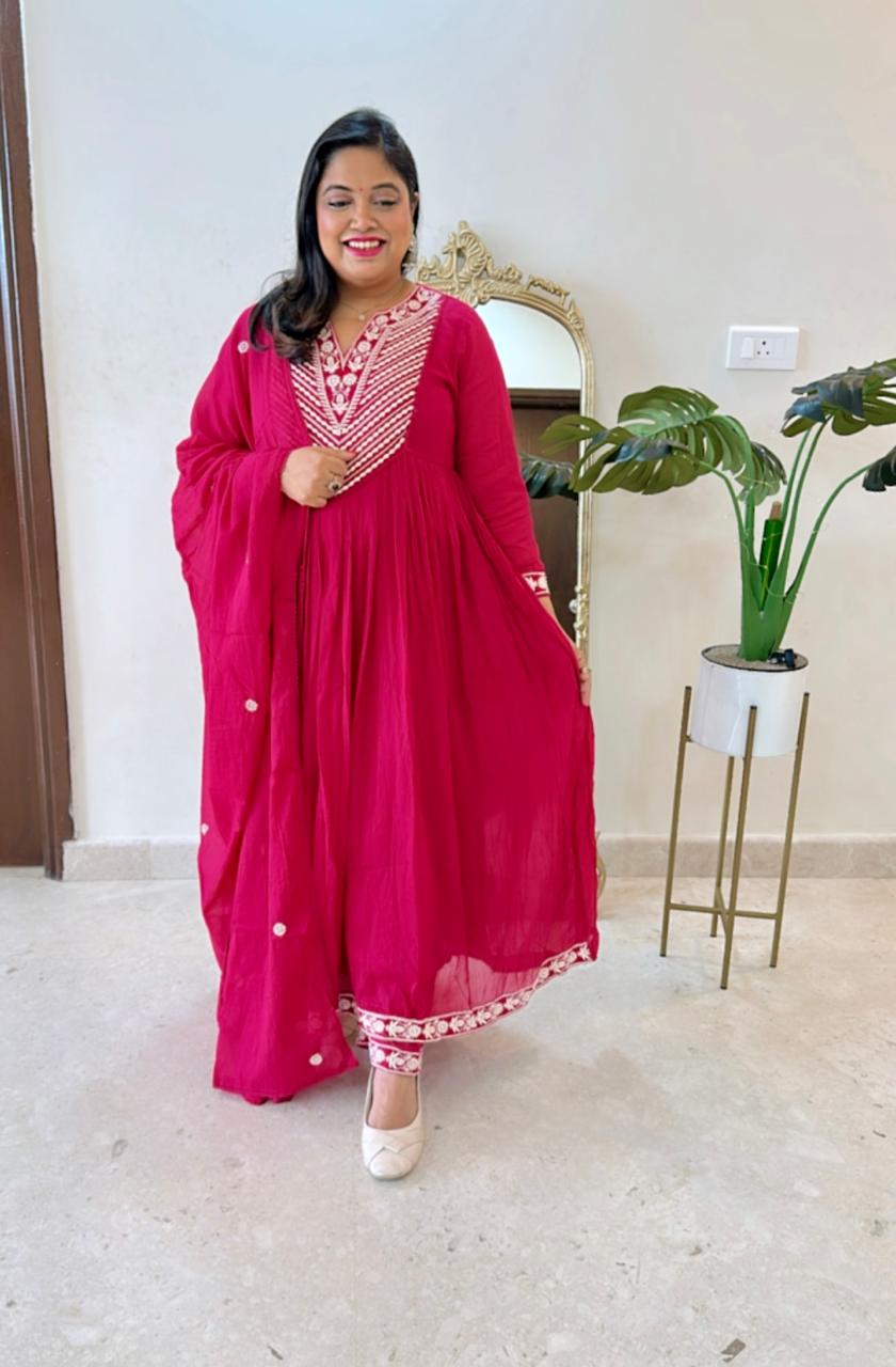 Pure Mul cotton Anarkali lining suit set