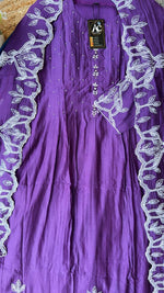 Fully embroidered Mul Chanderi suit set in purple (extra margin available)