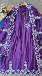 Fully embroidered Mul Chanderi suit set in purple (extra margin available)