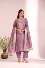 Shimmer tissue handwork shirt paired with banarasi dupatta and a shantoon pant (extra margin available)