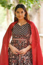 Pure cotton ajrakh Anarkali suit set in black