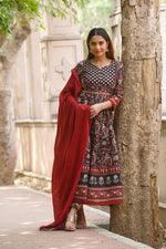 Pure cotton ajrakh Anarkali suit set in black