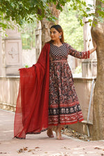 Pure cotton ajrakh Anarkali suit set in black