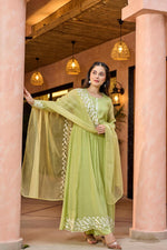 Premium designer Mul Chanderi suit set in green